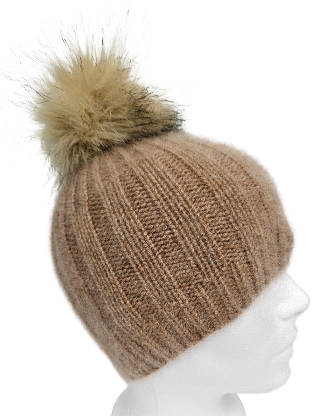 ARITZIA Babaton Faux Fur Pom Pom Liteluxe 100% Cashmere Beanie Tan